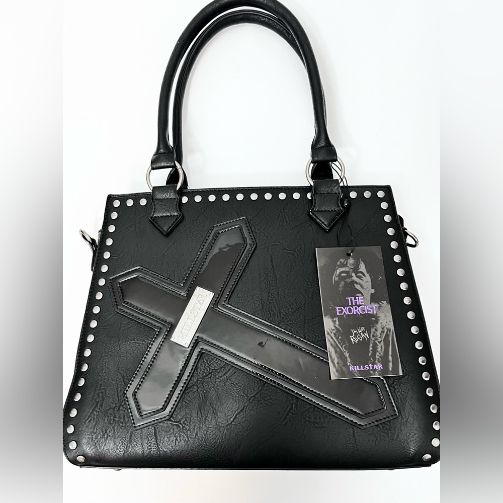 Killstar Exorcist Black Faux Leather Satchel Crossbody Handbag Studs Cross Goth